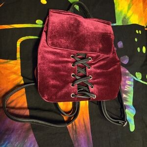 Velvet Lace-Up Backpack - Burgundy